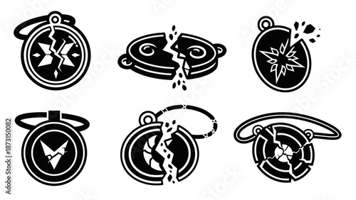 Collection of broken compasses and timepieces in various states of disrepair.