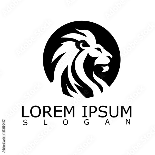 Bold minimalist lion head logo in black and white with circular shape, conveying strength, leadership, and luxury, ideal for branding, corporate identity, and modern business designs