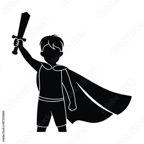 Heroic Child Silhouette Celebrating Victory With Sword