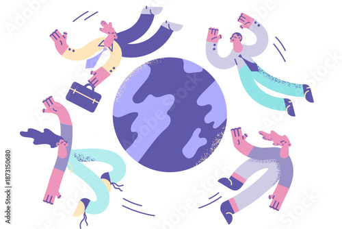 Diverse people around globe show teamwork