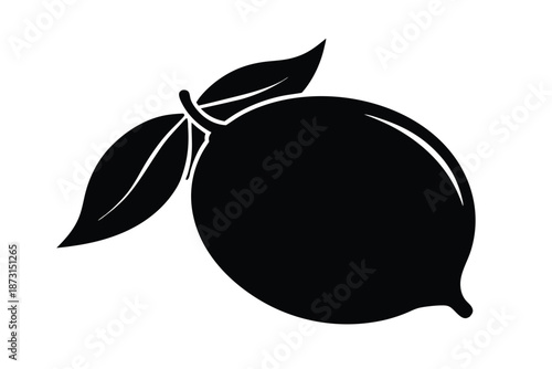 Fresh Lemon Silhouette with Stem and Leaves Vector Illustration for Natural Product Branding