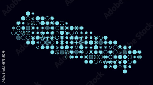 Sint Maarten, shape of the country build of colored cells. Digital style map of the Sint Maarten on dark background. Large size circle blocks. Plain vector illustration.
