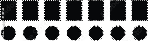 Set of with zigzag frames edge black color. Zig-zag circle collection. Sale and big set of black zig-zag circle sticker .