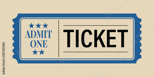 Vintage cinema ticket vector illustration. Retro admit one coupon template.