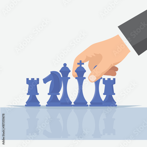 business strategy illustration hand arranging chess pieces as leadership and decision making concept