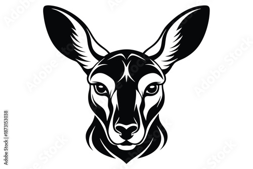 Australian Kangaroo Silhouette, Minimalist Black and White Animal Head Vector Graphic