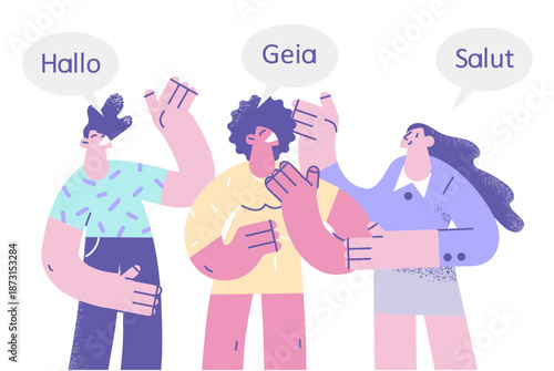 Diverse people talk communicate in different languages