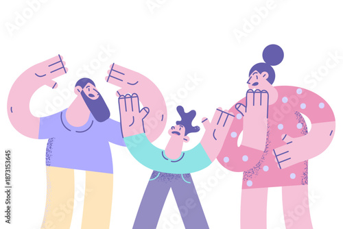 Angry family with kid have fight