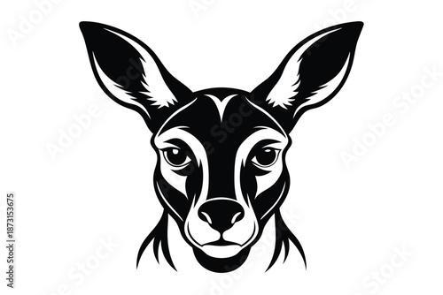 Kangaroo Head Graphic Silhouette, Black and White Australian Nature Icon for Logo Design