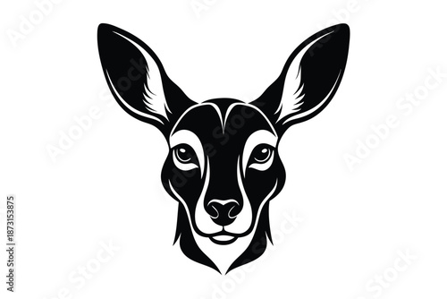 Wild Marsupial Head Silhouette, Minimalist Kangaroo Face Vector Graphic Isolated on White
