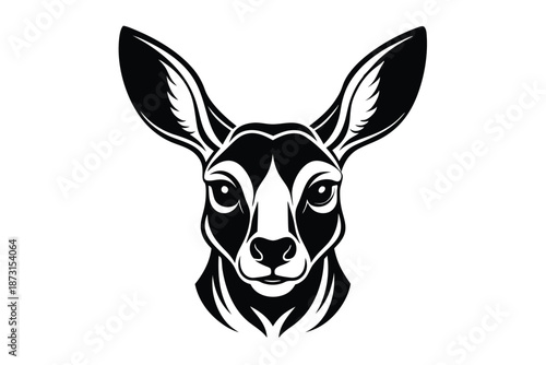 Kangaroo Head Icon Silhouette, Black and White Wildlife Illustration for Nature Concept