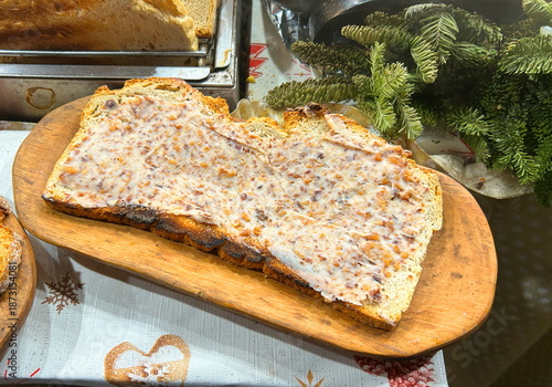 Pajda, smale or smalczyk. A large Polish sandwich with lard and rendered fat. Traditional Polish cuisine, a sandwich stand.