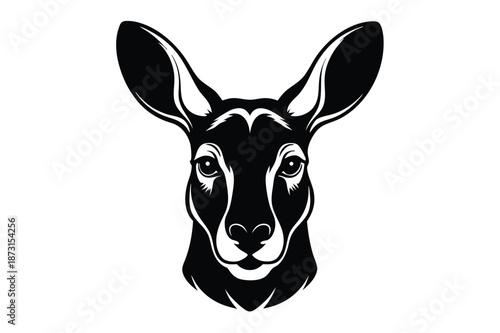 Minimalist Kangaroo Head Silhouette, Black and White Australian Marsupial Profile Vector