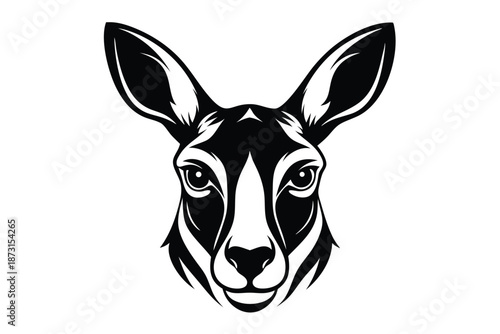 Kangaroo Head Vector Silhouette, Isolated Black and White Animal Portrait for Graphic Design