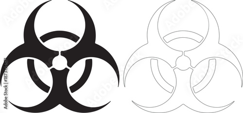 Biohazard symbol in black and outline on white background