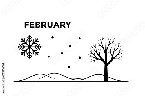 Minimal Black Winter Vector Illustration with Cold Weather Symbols on White Background