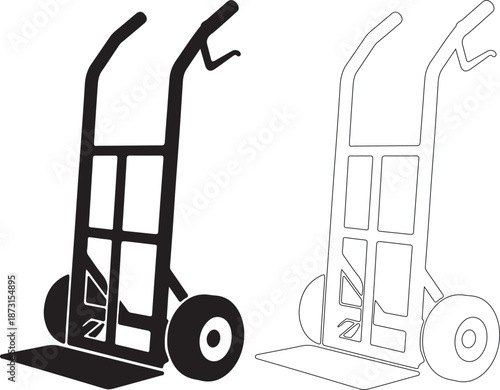 Black and white hand truck or dolly vector illustration set
