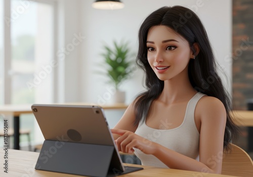 Young Woman Using Tablet in Bright Modern Room with Natural Lighting