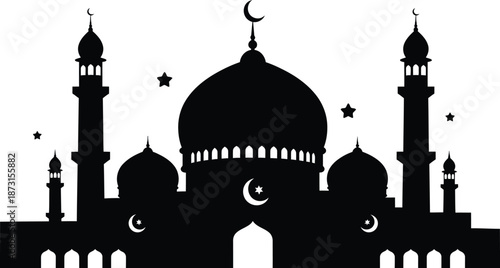 Islamic mosque silhouette with domes and minarets