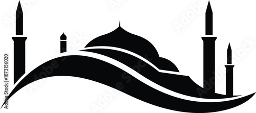 Mosque silhouette with minarets and dome