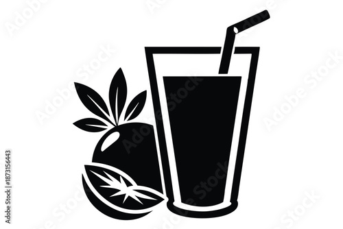 Juice Squeeze Silhouette, Black and White Vector Art on White Background