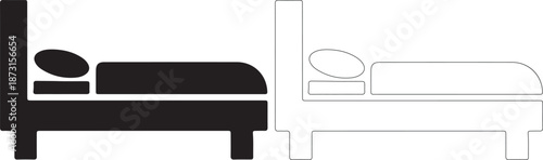 Black and white illustration of two beds side by side