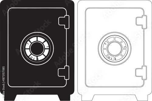 Two variations of a safe box with dial lock, black and white