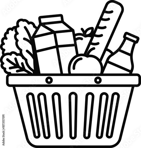 Grocery basket filled with fresh produce and dairy products