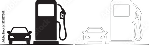 Electric and gasoline cars refueling at charging and gas stations