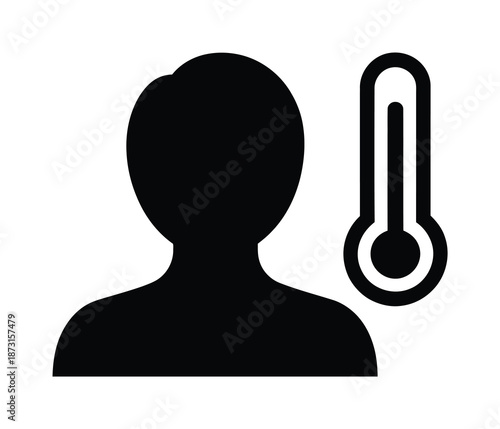 Vector silhouette of person with thermometer shows temperature check