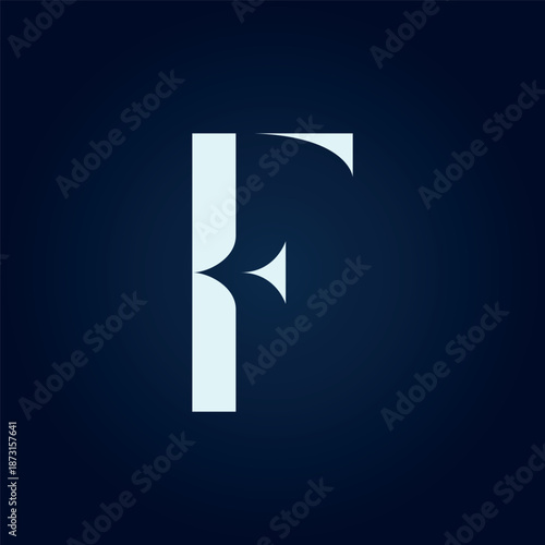 Lettre F minimaliste stylisée en monogramme typographique abstrait clair sur fond bleu nuit