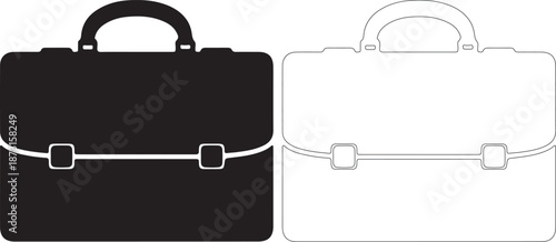 Two briefcases, one filled and one outlined on white background