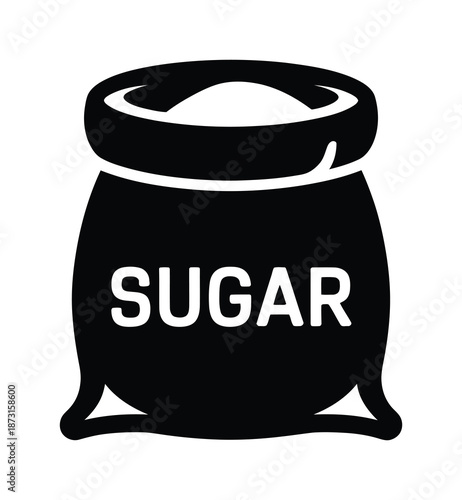 Black and white vector illustration of a sugar sack with label