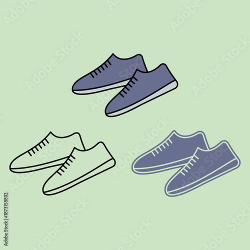 Sneaker illustration with three different styles. Vector illustration.