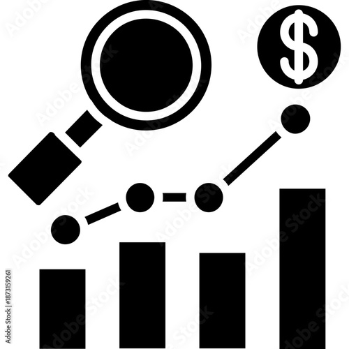Benchmark marketing chart with magnifier Icon