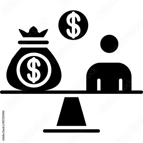Equity balance scale with currency Icon