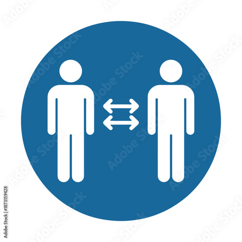 Vector icon shows social distancing between two individuals in a blue circle