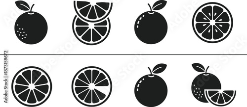 Orange Fruit Silhouette Vector Set, Citrus Slice Icon Collection, Fresh Tangerine Graphics, Healthy Vitamin Food Symbols, Tropical Organic Fruit Branding,