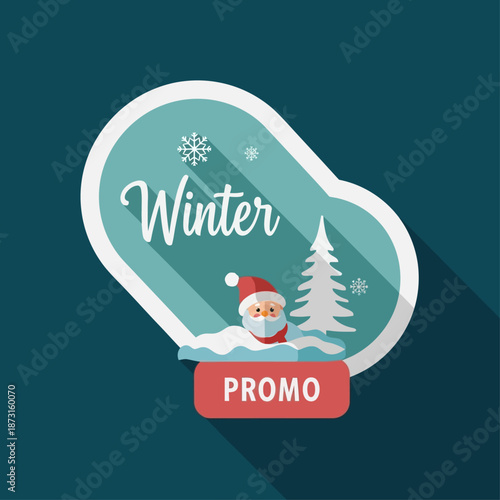 Winter promotion banner with Santa Claus and snowy trees.