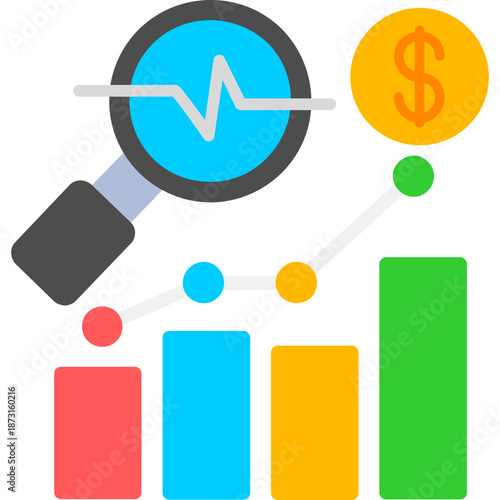Benchmark marketing chart with magnifier Icon