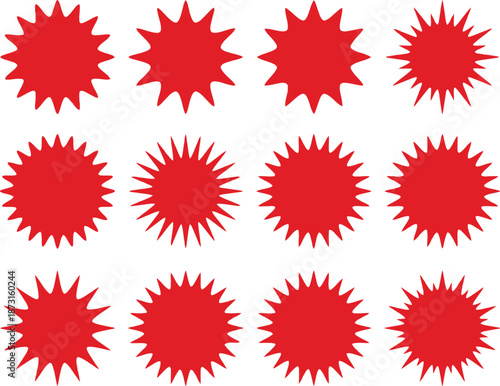 Dynamic Red Starburst Collection for Promotional Sales and Price Tags