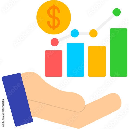 Revenue growth chart with currency Icon