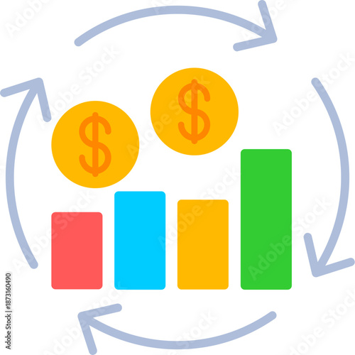 Cash flow chart with currency Icon