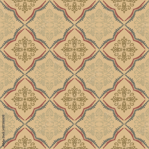 Damask refers to woven fabric with floral or geometric patterns created from a special weave that creates a distinctive pattern on the fabric. This weaving uses a technique of using multi-colored yarn