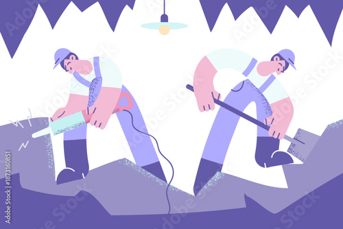 Working as miners on mine vector illustration