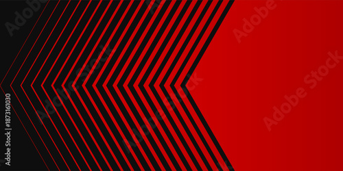 Modern 3d geometry shapes black lines with red borders on dark background. Luxurious bright red lines with metallic effect.