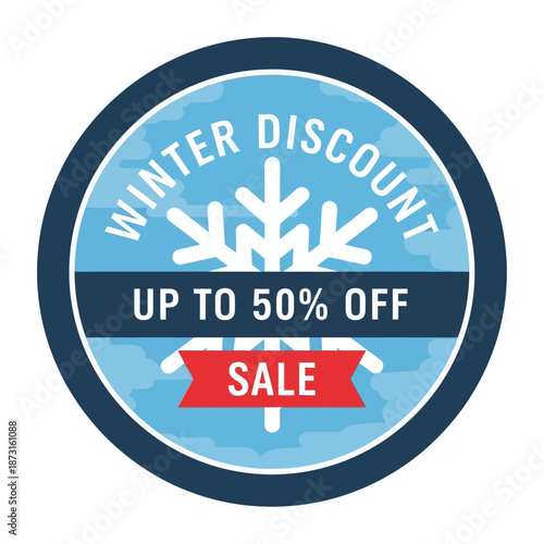 Winter sale discount offer badge with snowflake design.