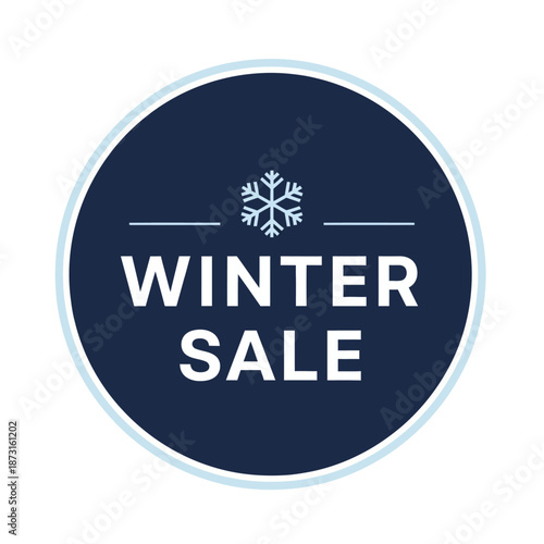 Winter sale badge with snowflake icon on blue background.