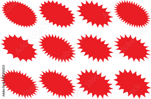 Vibrant Red Burst and Starburst Shapes for Sales and Marketing Promotions Collection
