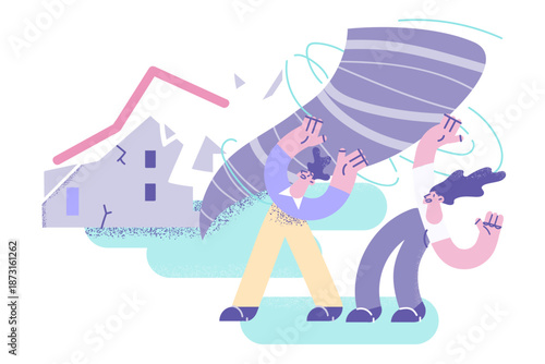 People saving from powerful tornado in city